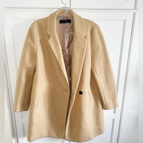 Zara Cotton Blend Double Breasted Camel Trench Coat Sz Medium Soft Single Button - Picture 15 of 16